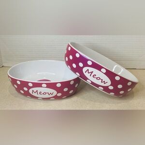 Meow! PetRageous Designs Cat Oval Dish Iridescent Pink Ceramic Bowls Set
